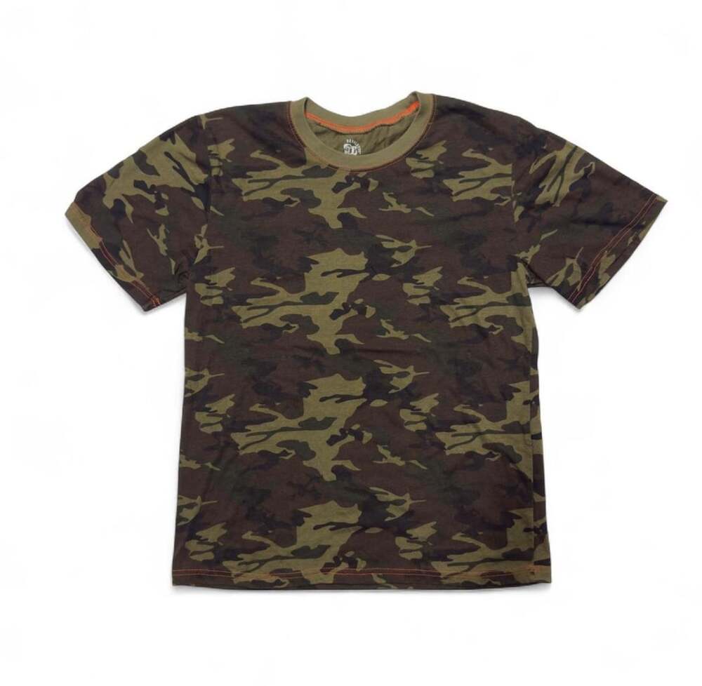 Revolution Camouflage T-Shirt Size L Green Orange Stitching